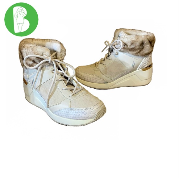 SKECHERS OFF WHITE "STREET MILLION WILD INTUITION" WEDGE HEEL BOOTIES (8) - Picture 1 of 12